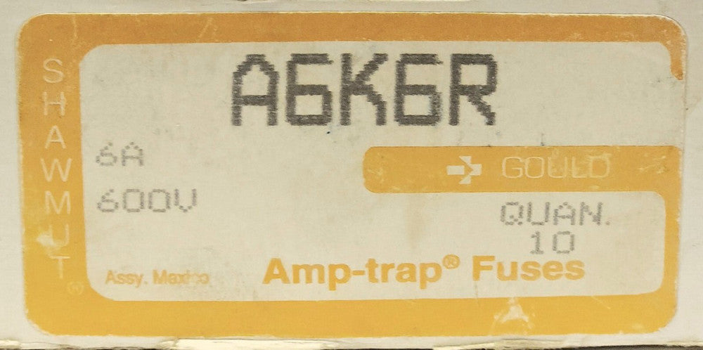 BOX OF 10 GOULD SHAWMUT A6K6R 6 AMP 600 VAC AMP TRAP FUSE