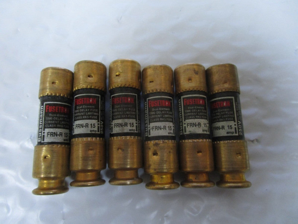NEW LOT OF 6 BUSSMANN FUSETRON FUSE FRN-R-15 15A AMP 250Vac