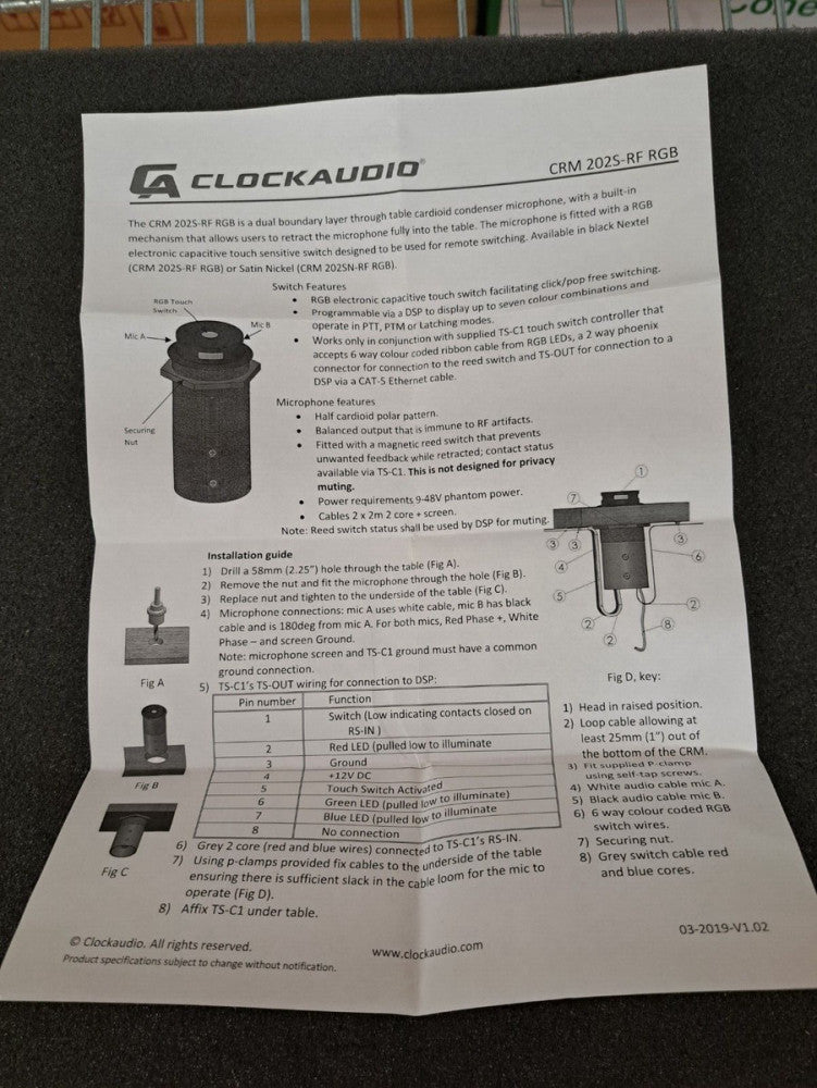 New, Clockaudio, CRM 202SN-RF-RGB, Dual Element Boundary Layer Microphone