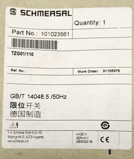 SCHMERSAL 101023561 GB/T 14048.5 50 Hz Interlock Safety Switch TZG01/110