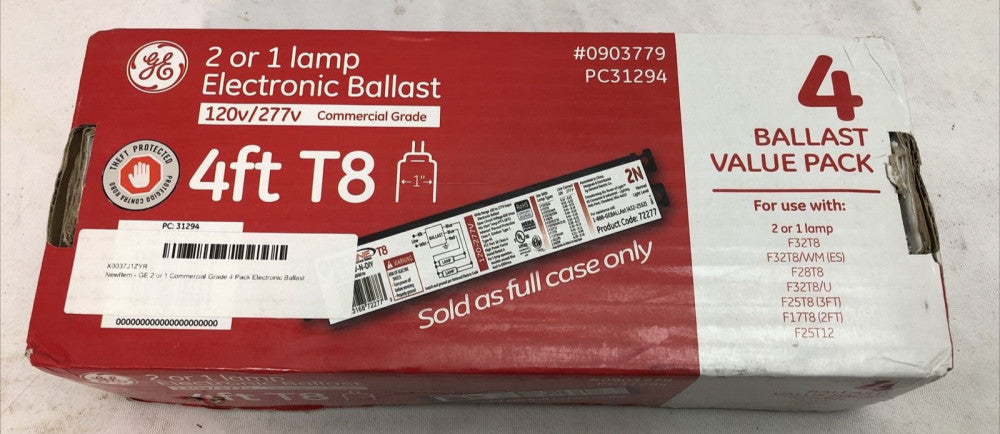 NEW GE 2 or 1 Lamp Commercial Electronic Ballast #0903779 PC31294, 4-Pack