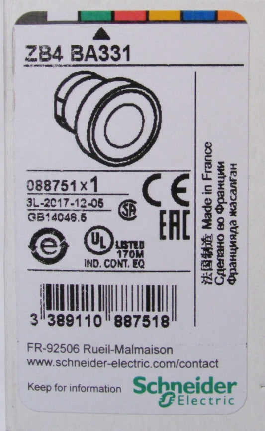SCHNEIDER ELECTRIC ZB4 BA331 Green Flush Head Push Button Operator Marked 1