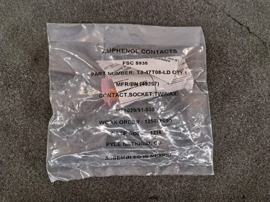 New, Amphenol, T3-47T08-LD, CONTACT SOCKET SZ 8 CRIMP GOLD