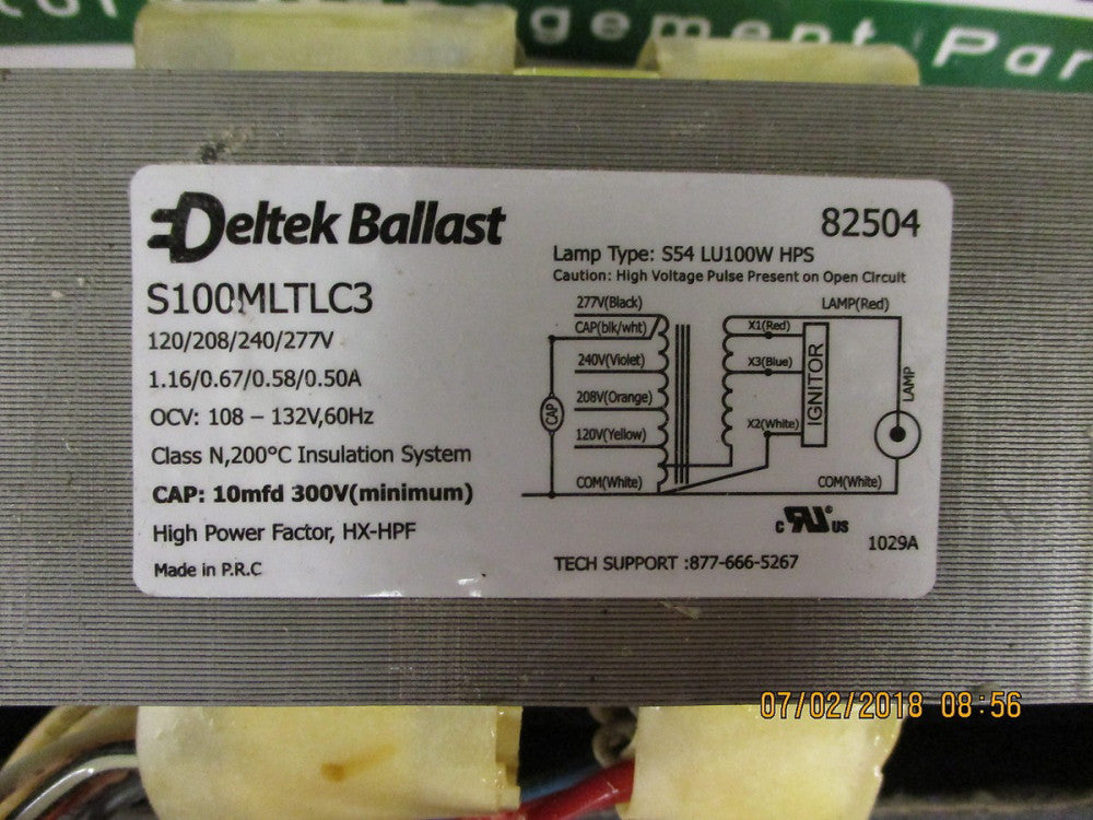 82504 Deltek High Pressure Sodium Ballast: 100 Watt S54 Lamp BRAND NEW!