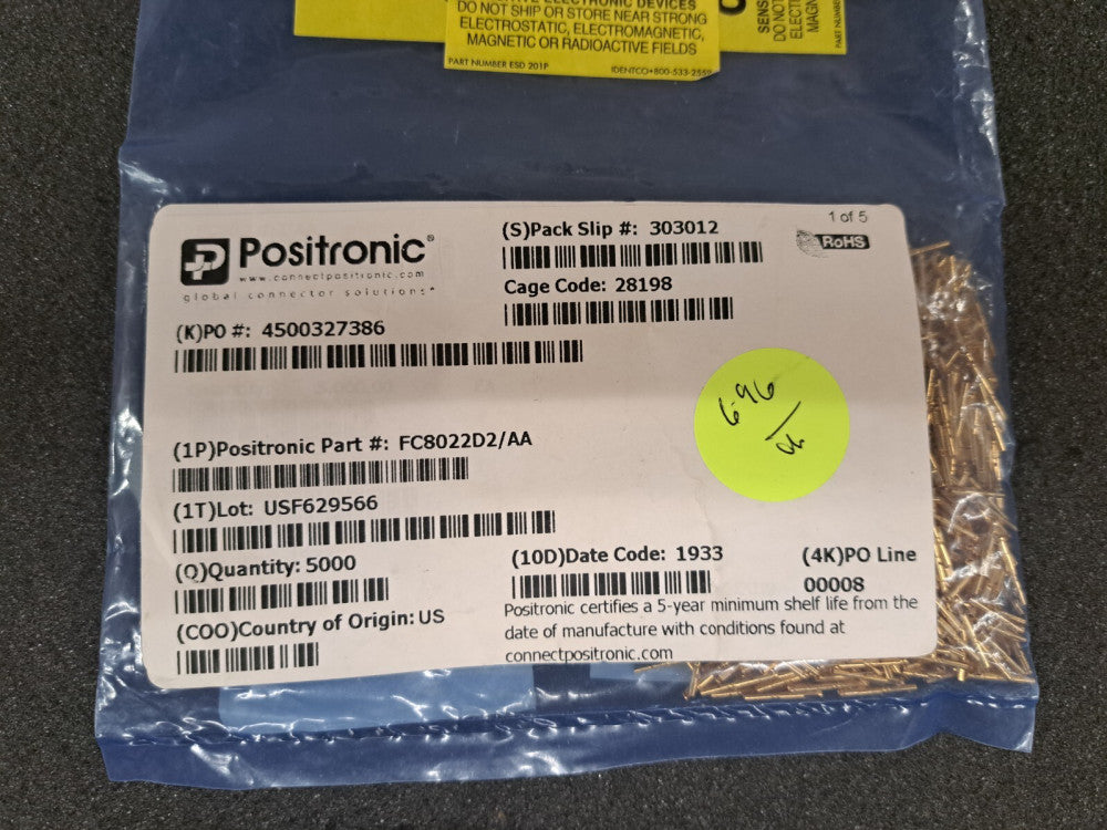 New, Positronic, FC8022D2/AA, CONN F SZ 22 CRIMP POSIBAND, Lot of 100pcs!