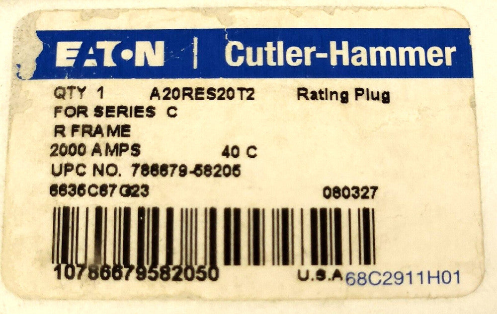 EATON CUTLER HAMMER A20RES20T2 R Frame Type RD RGH 2000 AMP Rating Plug 1000
