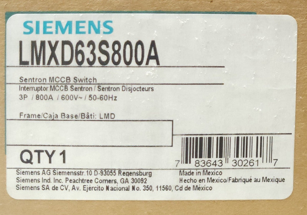 SIEMENS LMXD63S800A 3 Pole 800 AMP MCS Type LMXD6 SENTRON MOLDED CASE SWITCH