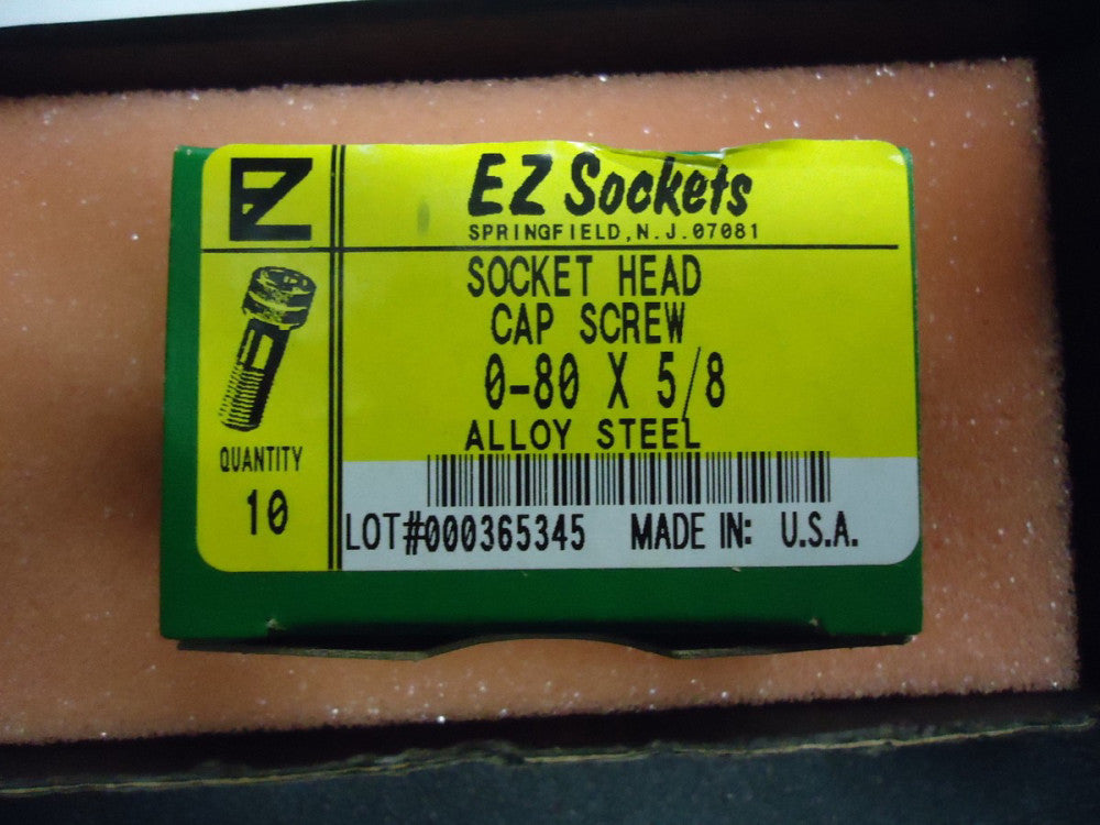 New, EZ Socket, 0000-100968, SHCS 0-80 X 5/8" LONG, Box of 10