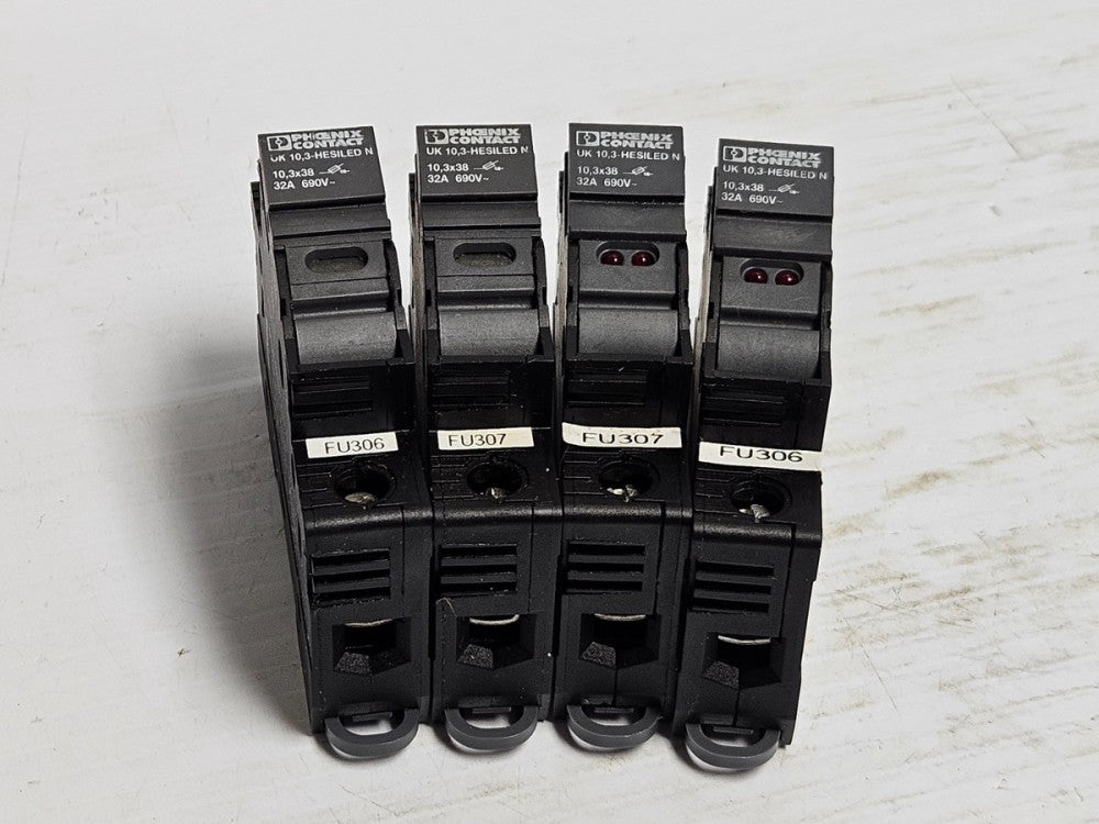 Lot of 4 Phoenix Contact Fuse Holder UK 10,3-HESILED N 10,3x38 32 A Amp 690V 1P
