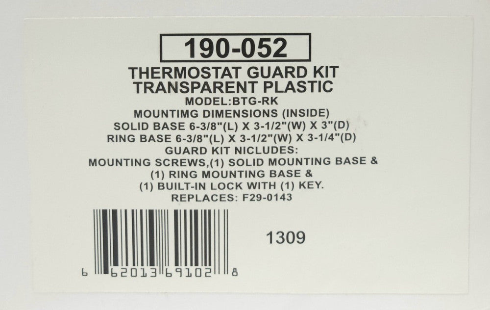 ROBERTSHAW 190 052 BTG-RK Locking Thermostat Guard Kit with Key Replaces F29 014
