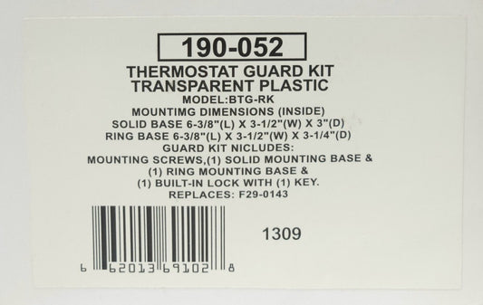 ROBERTSHAW 190 052 BTG-RK Locking Thermostat Guard Kit with Key Replaces F29 014