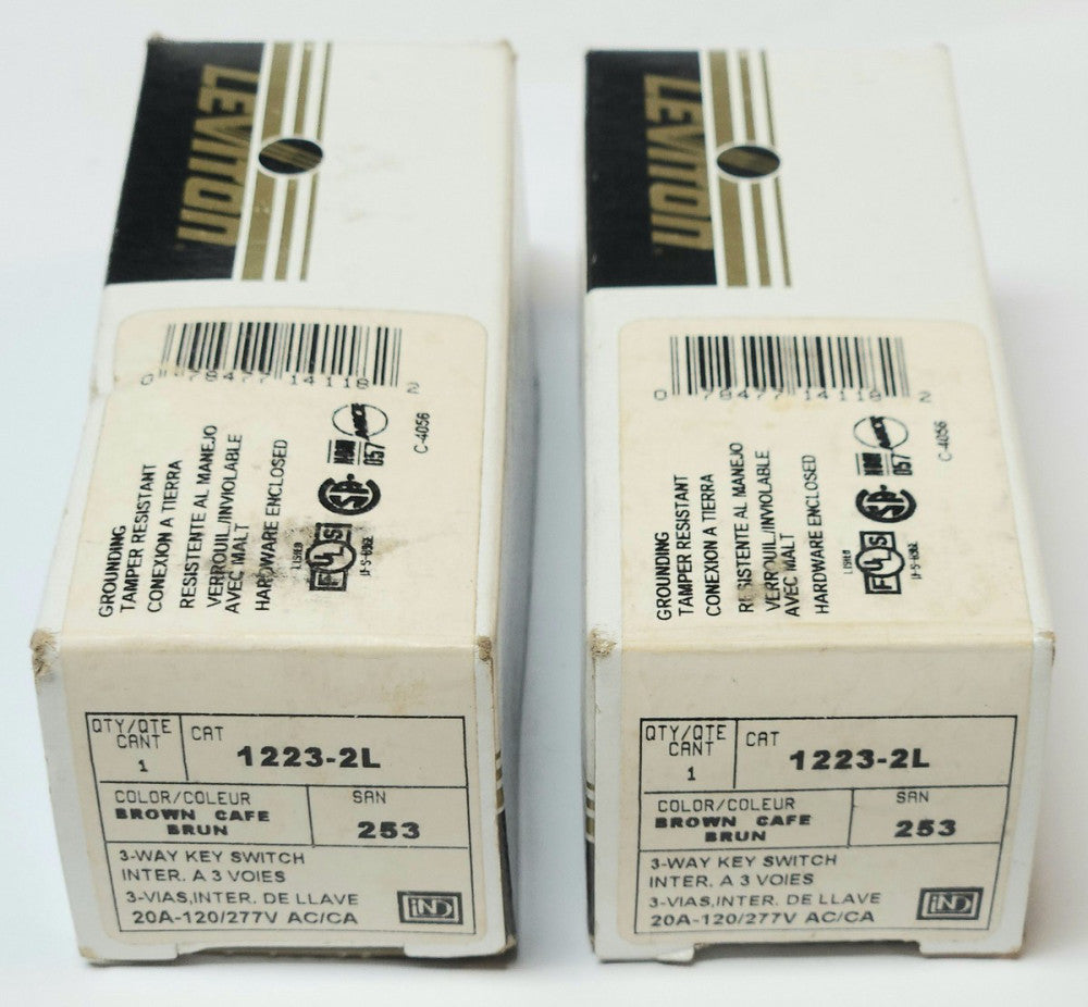 LOT OF 2 LEVITON 1223 2L RED BROWN 3 Way Key Switch 1223-2L 20 AMP 120 277 VAC