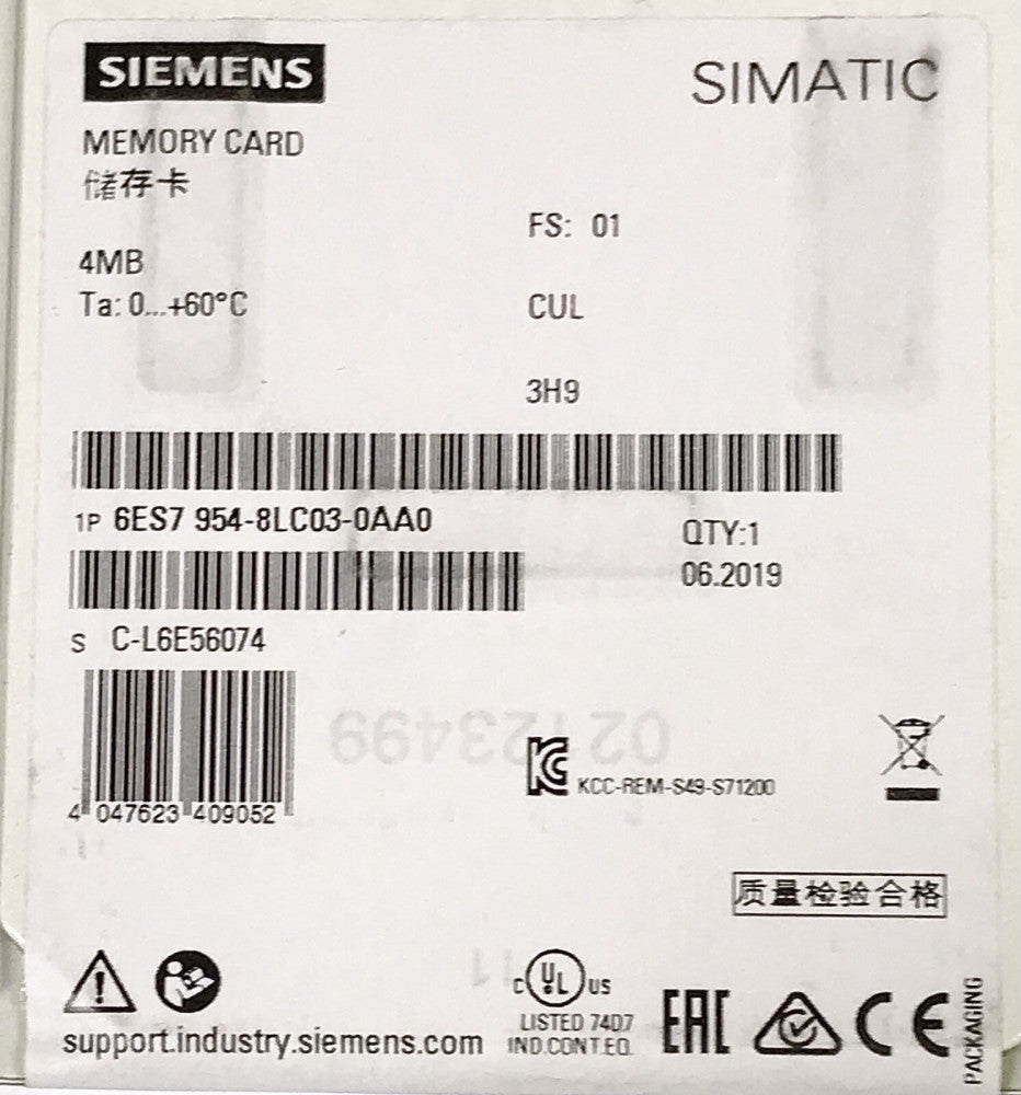 SIEMENS 6ES57 954 8LC03 0AA0 SIMATIC 4MB Memory CARD Module