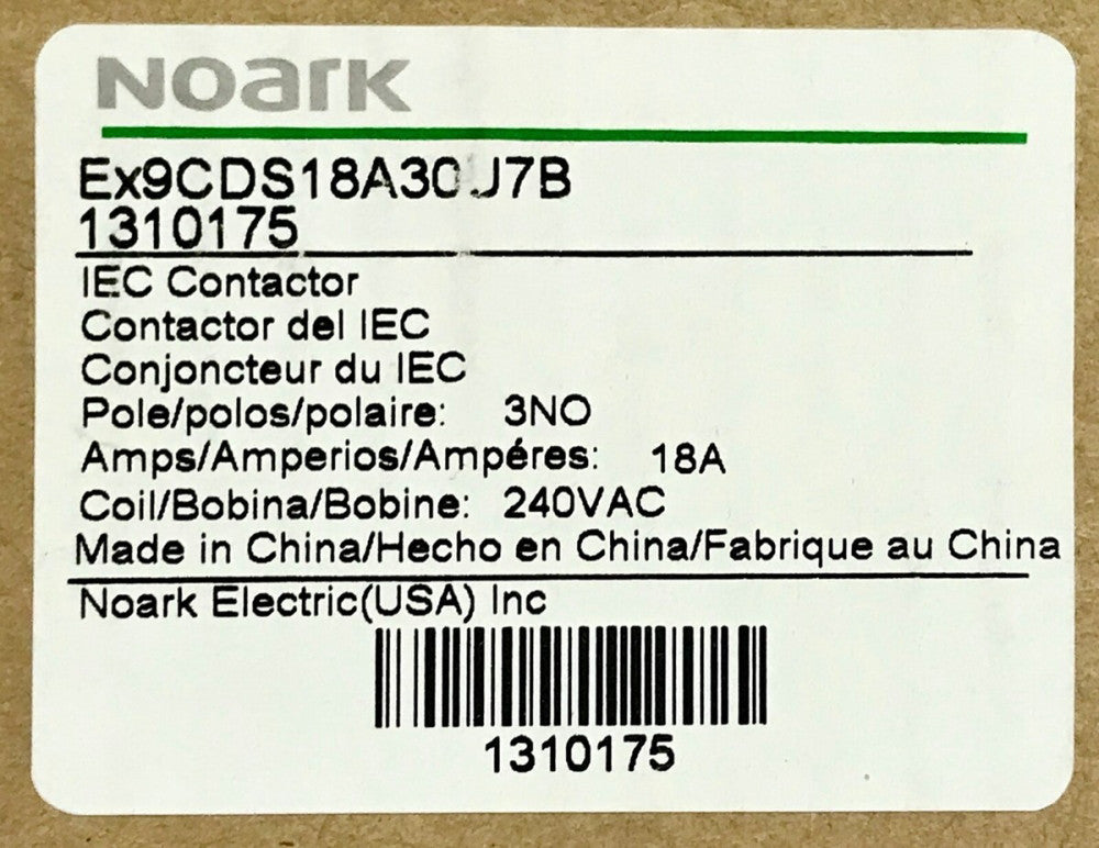 NOARK EX9CDS18A30U7B 1310175 IEC Contactor 18 AMP 240 VAC 3 NO 1NOA012