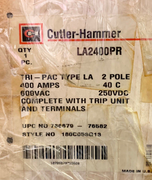 CUTLER HAMMER WESTINGHOUSE LA2400PR 2 Pole 400 AMP Type LA TRI PAC