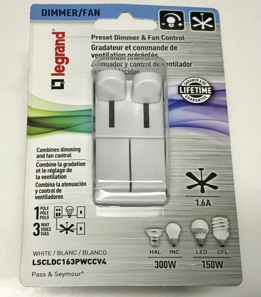 LEGRAND LSCLDC163PWCCV4 Preset Dimmer & FAN Control 150W 300W 1.6 AMP
