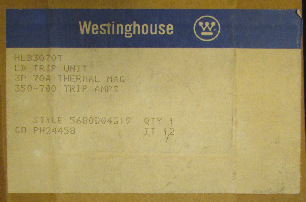 WESTINGHOUSE HLB3070T 3 Pole 70 Amp LB HLB Trip Unit 5680D04G19