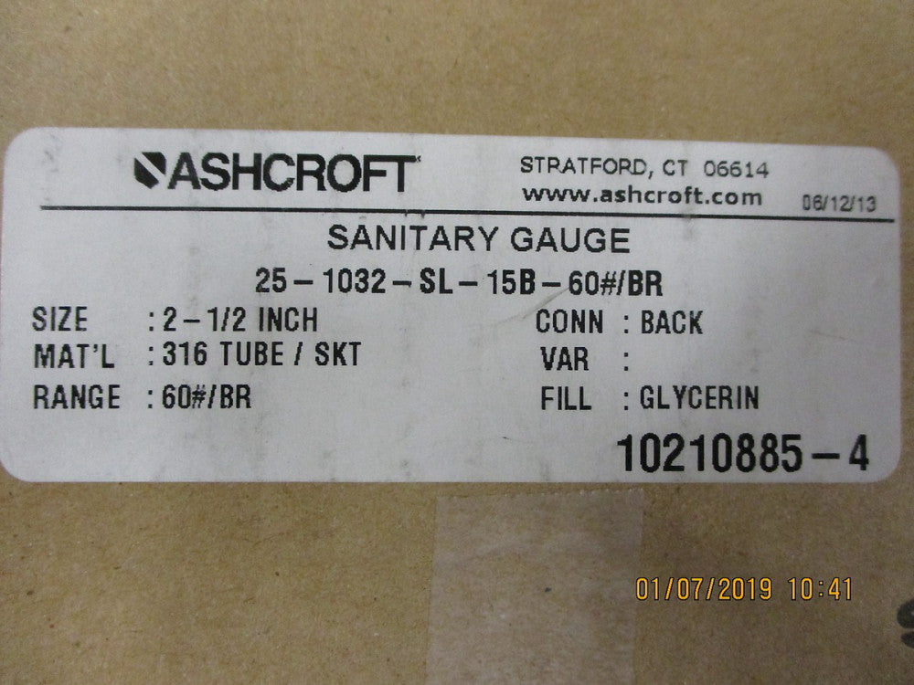 25-1032-SL-15B-60PSI/BAR Ashcroft Pressure Gauge,0 to 60 psi,2-1/2In BRAND NEW!