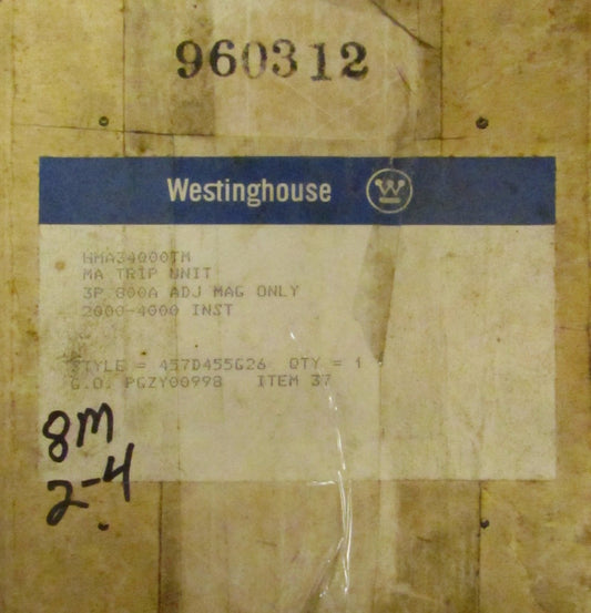 WESTINGHOUSE HMA34000TM 3 Pole Type MA HMA 2000-4000 Trip Unit 457D455G26