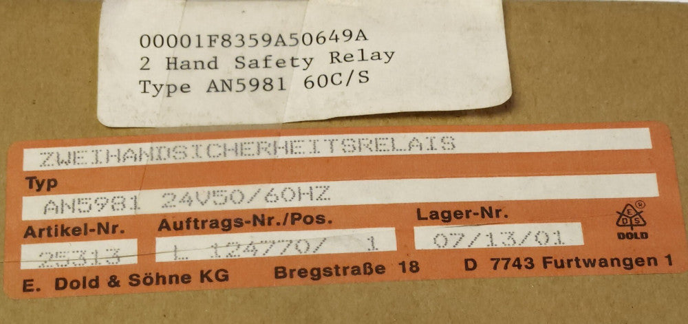 DOLD AN5981 Safety Relay 2 HAND 24 Volt ZWEIHAND SICHERHEITSRELAIS AN 5981