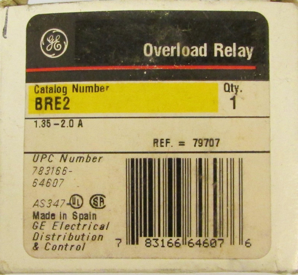 General Electric GE Overload Relay 1.35-2 Amp BRE2