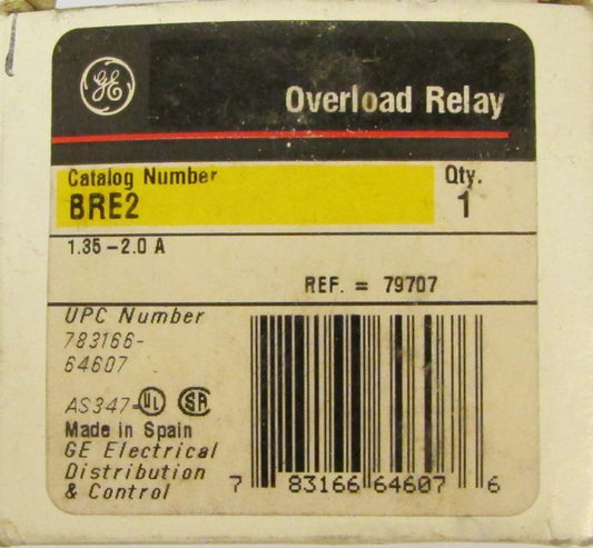 General Electric GE Overload Relay 1.35-2 Amp BRE2