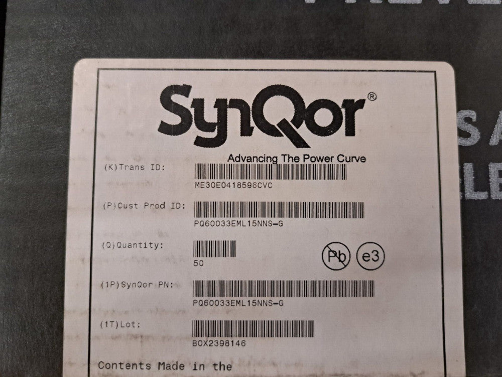 New, Synqor, PQ60033EML15NNS-G, DC TO DC CONV,3.3V,15A,OPEN FRAME EIGHTH BRICK