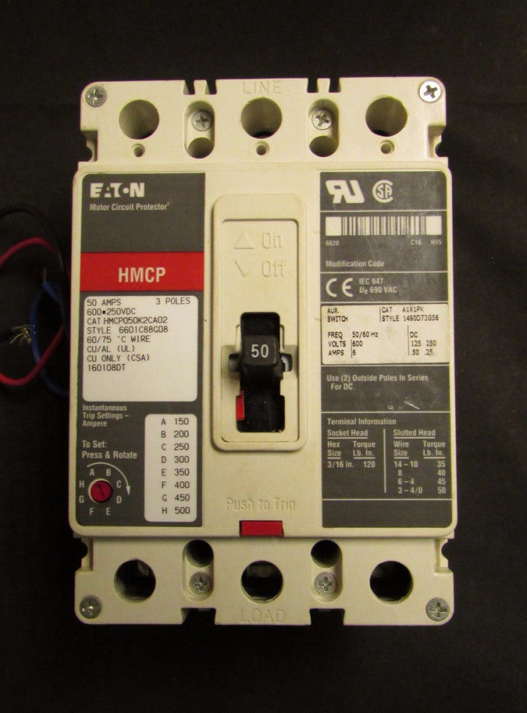 EATON CUTLER HAMMER HMCP Motor Circuit Protector 1A 1B Auxiliary HMCP050K2CA02 