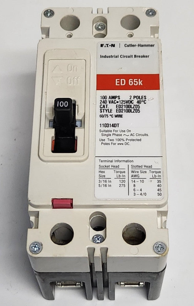 EATON CUTLER HAMMER ED2100LZ05 2 Pole 100 AMP ED2100 Line Load Lugs