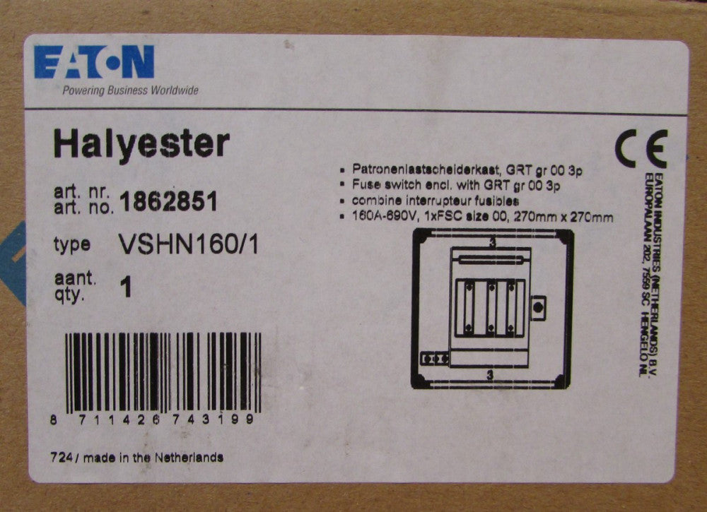 EATON HALYESTER VSHN160/1 GRT Fuse Switch 1862851 690V 160 Amp