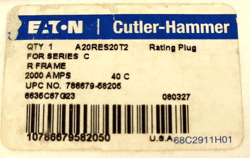 EATON CUTLER HAMMER A20RES20T2 R Frame Type RD RGH 2000 AMP Rating Plug 1000