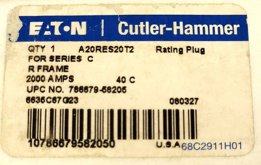 EATON CUTLER HAMMER A20RES20T2 R Frame Type RD RGH 2000 AMP Rating Plug 1000