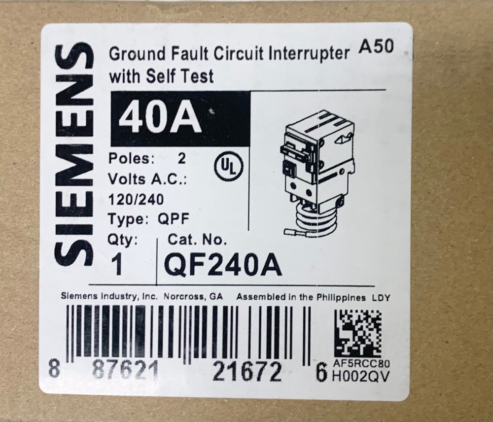 SIEMENS QF240A 2 Pole 40 AMP Type QPF Ground Fault Circuit Breaker 