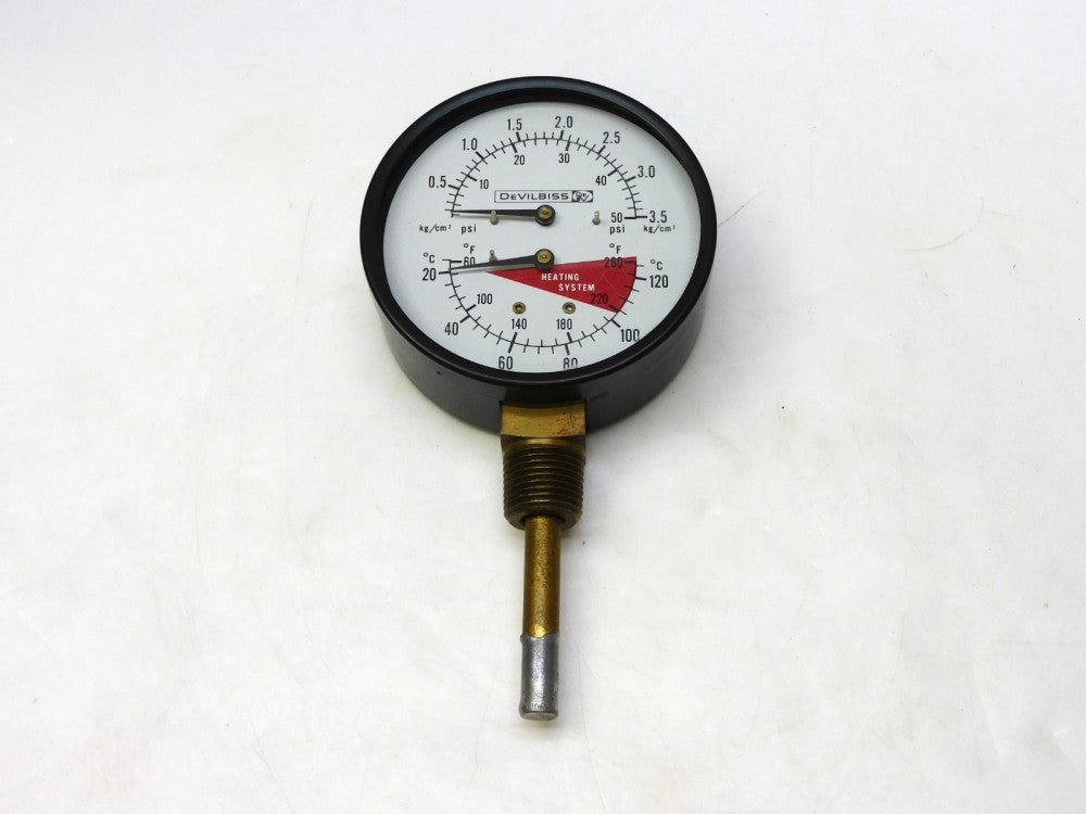 DEVILBISS DUAL PRESSURE & TEMPERATURE GAUGE 0-3.5KG 0-50PSI 20-120°C 60-260°F