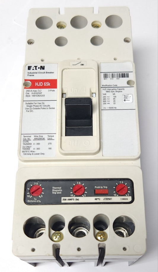 EATON CUTLER HAMMER HJD3250 3 Pole 250 AMP Type HJD Circuit Breaker HJD3250F