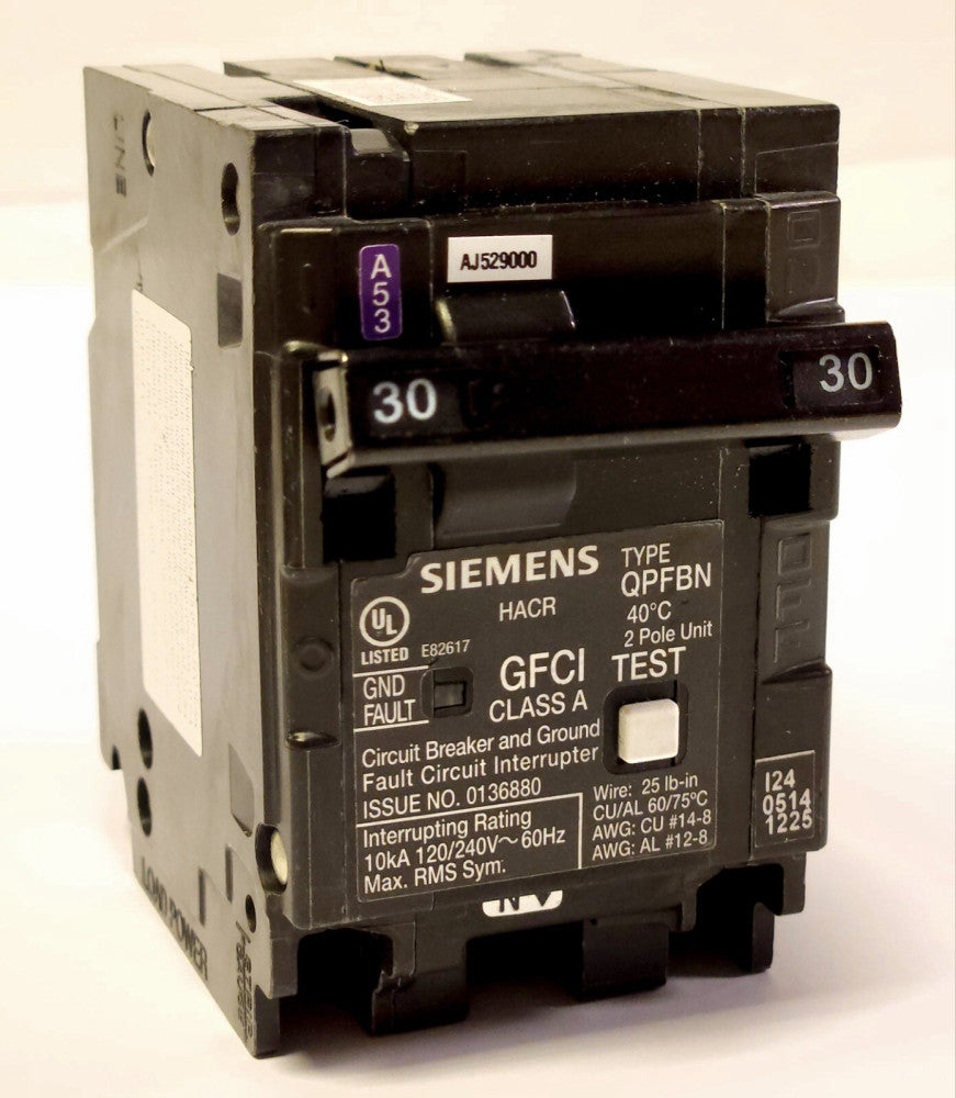 SIEMENS Q230GFN 2 Pole 30 AMP Type QPFBN GFCI Ground Fault Circuit Breaker PLUG