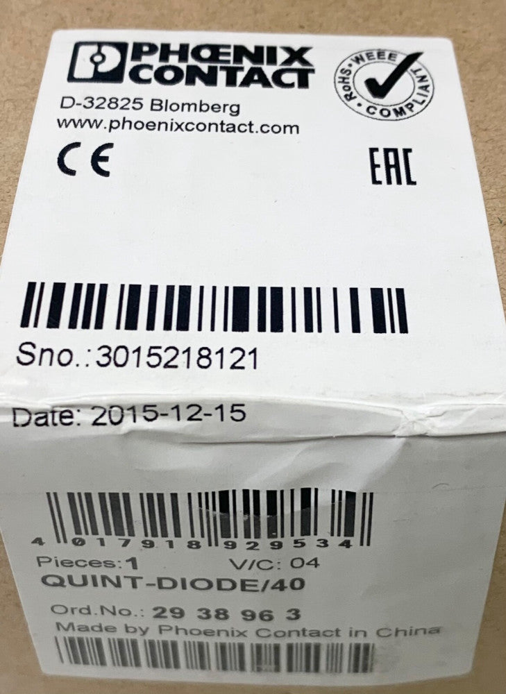 (Sealed) PHOENIX CONTACT QUINT DIODE 40 Redundant QUINT-D1ODE/40 29 38 96 3