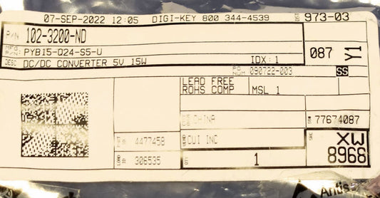 CUI INC PYB15 Q25 S5 U DIGI KEY 102 3200 ND DC to DC Converter Input 9-36 VDC