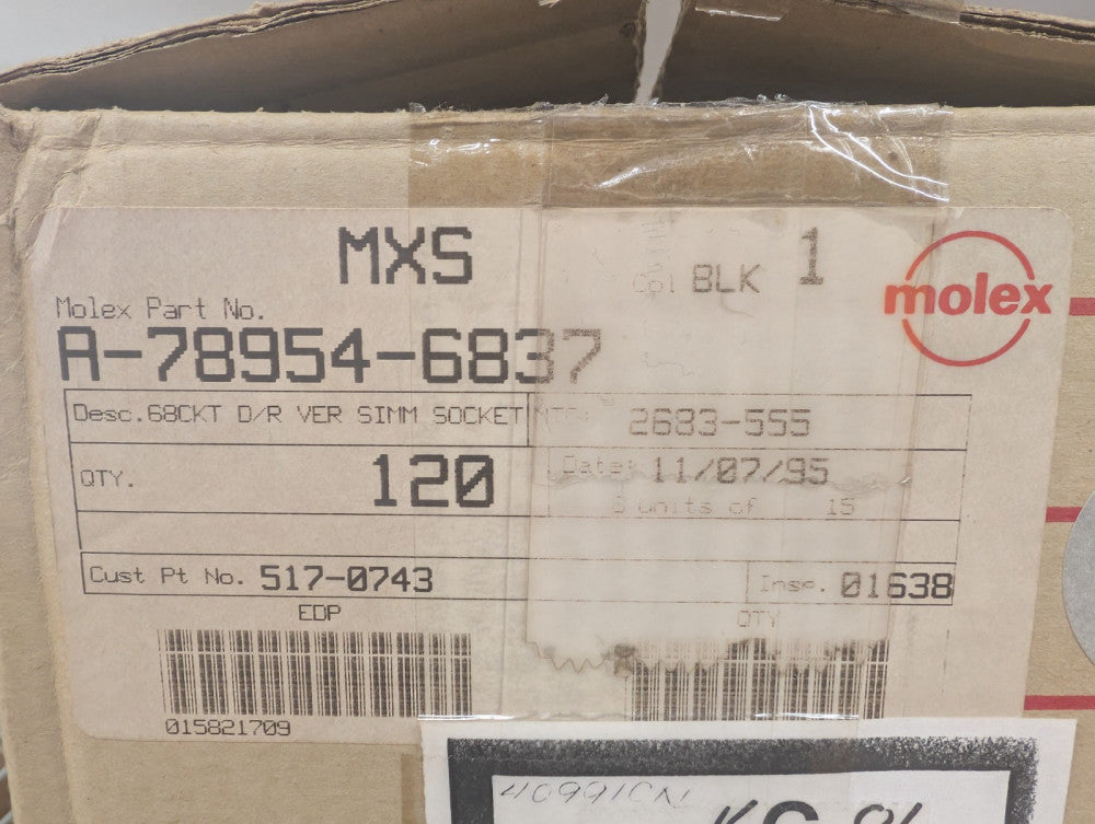 New, Molex, A-78954-6837, 68 POSITION PIN VERTICAL DUAL SIMM SOCKETS - Lot of 15