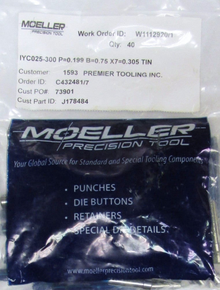 (Lot of 40) MOELLER Precision Tool IYC025 300 P=0.199 B=0.75 X7=0.305 TIN
