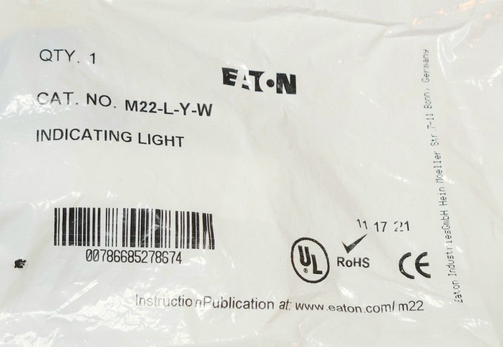 EATON CUTLER HAMMER M22 L Y W Yellow Illuminated Indicating Light M22-L-Y-W