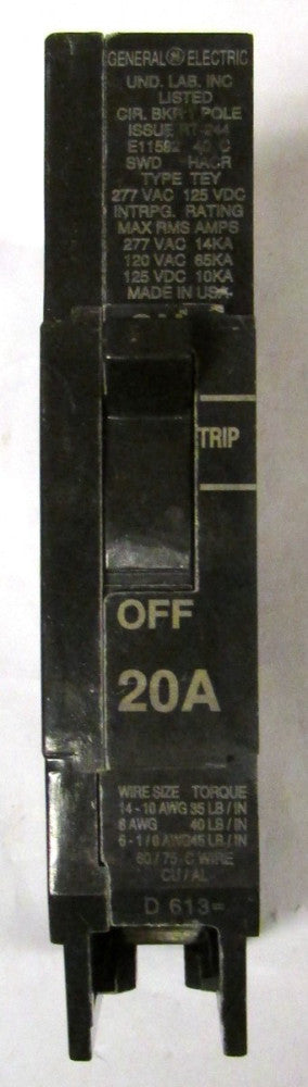 GENERAL ELECTRIC GE Type TEY Circuit Breaker Single Pole 20 Amp TEY120