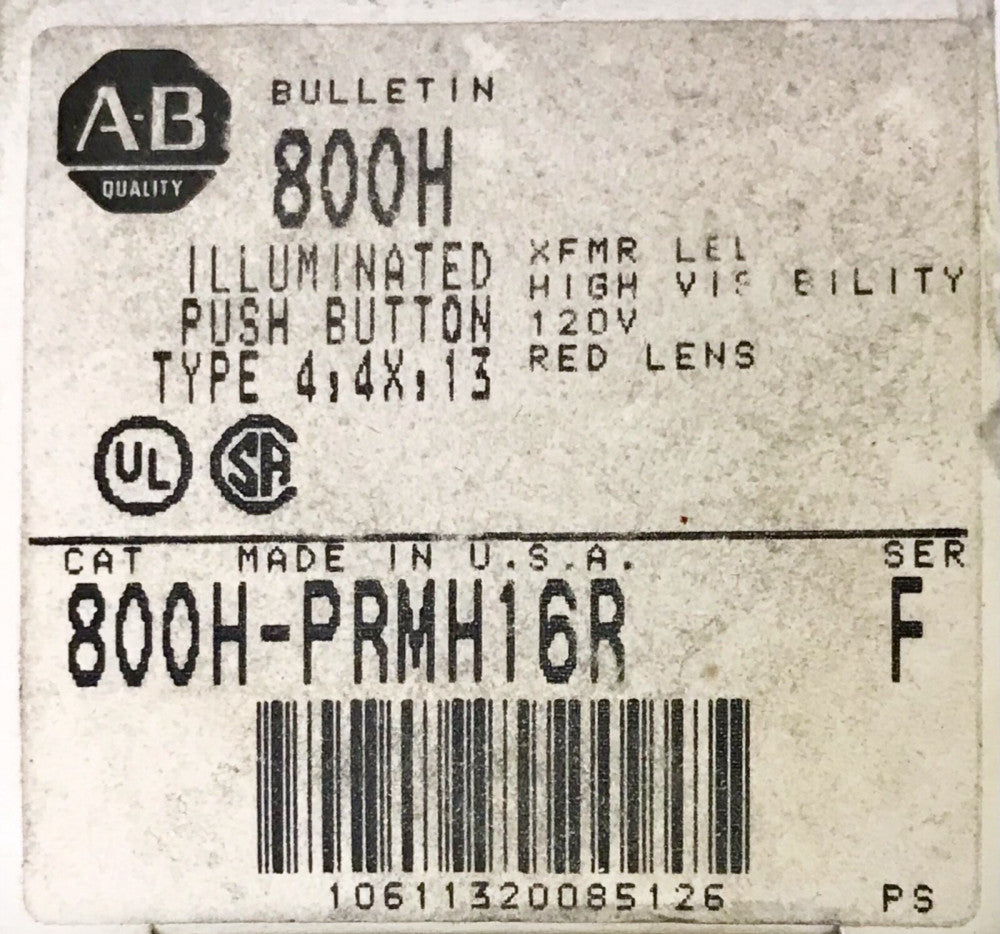 ALLEN BRADLEY 800H PRMH16R 120V Red Illuminated Push Pull Push Button Mushroom 