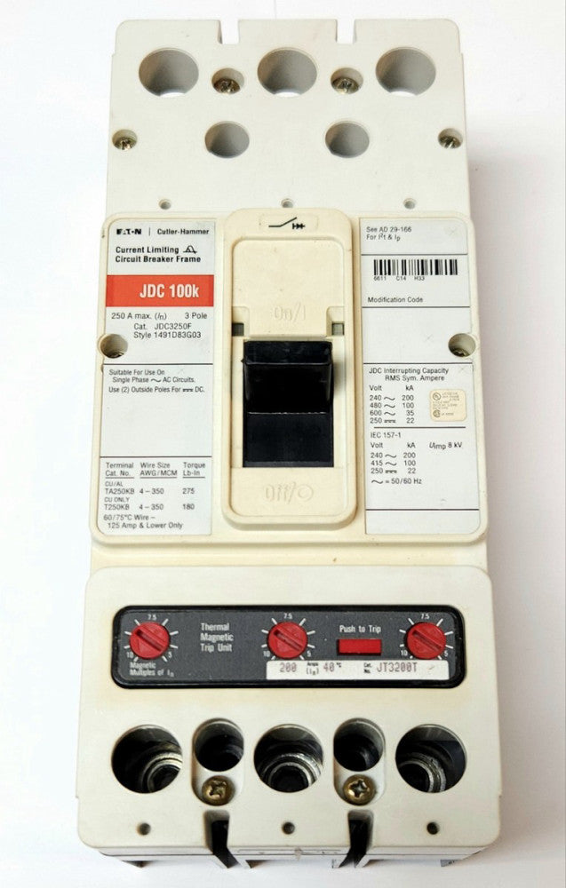 EATON CUTLER HAMMER JDC3200 3 Pole JDC3250F Breaker Frame JT3200T Trip Unit Type
