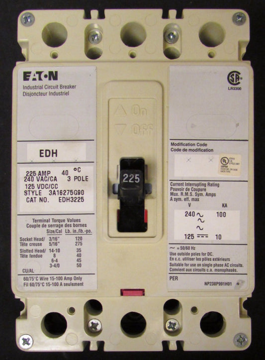 EATON CUTLER HAMMER EDH Breaker 3 Pole 225 Amp French Canadian Label EDH3225