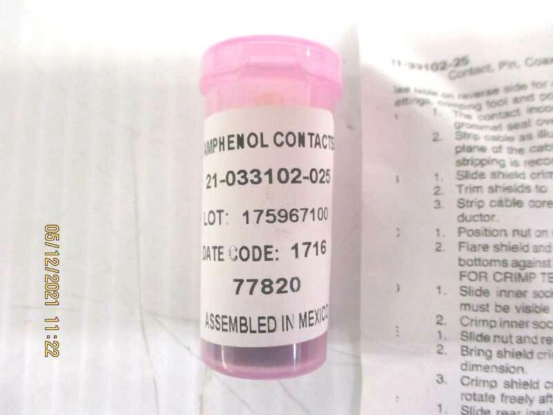 New, Amphenol, 21-033102-025, MIL-DTL-38999 SERIES I III COAX PIN CONT
