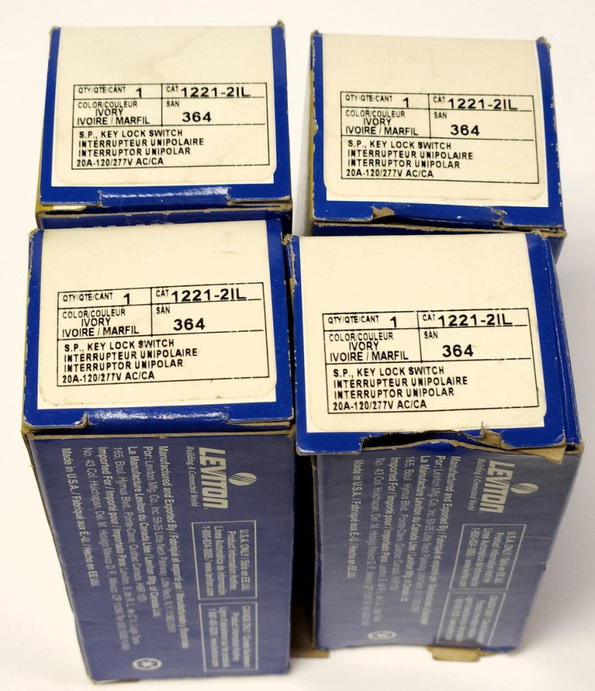 LOT OF 4 LEVITON 1221 2IL 20 AMP 120 277 VAC Single Pole Key Lock Switch