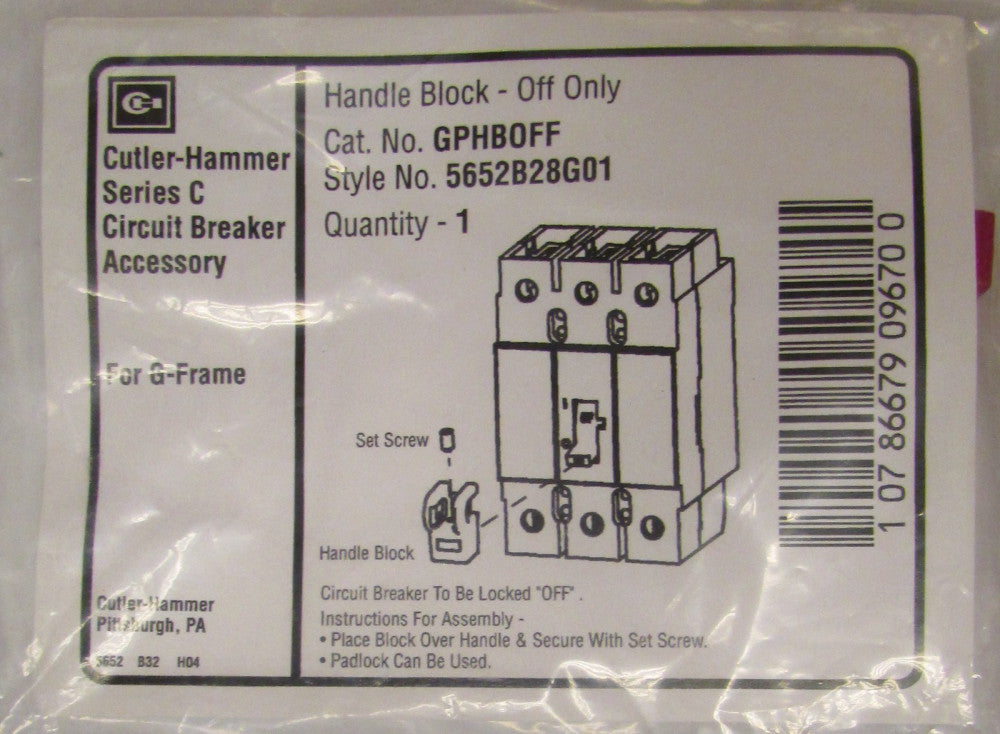 CUTLER HAMMER GPHB0FF G Frame Handle Block Off Only Lockout Red 5652B28G01