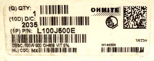 OHMITE L100J500E 500 OHM 50/0 100 Watt Resistor 2035 MX