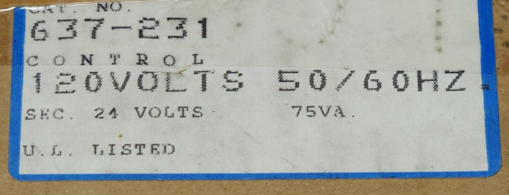 JEFFERSON ELECTRIC 637-231 Control Transformer 75 VA PRIMARY 120 VAC Secondary